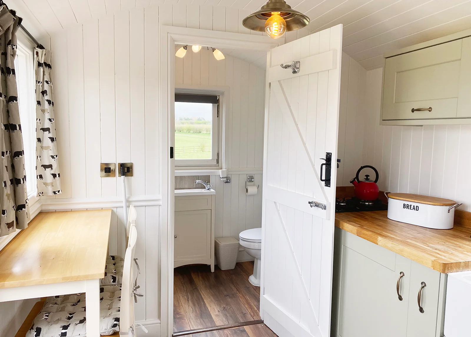 Shepherd's Hut bathroom at Inkersall Grange farm and Inkersall Cabins